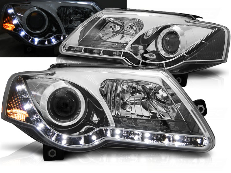 Koplampen VW Passat 3C met echte dagrijlicht helder chroom