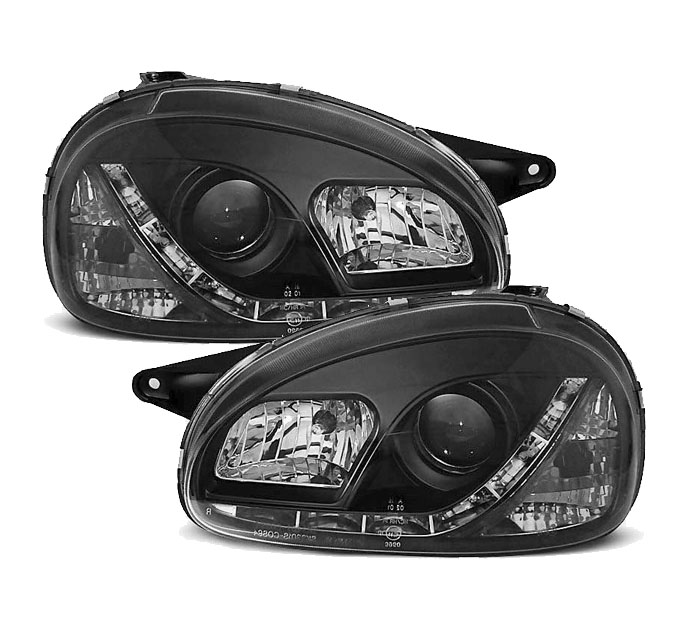 Koplampen Opel Corsa B DRL look Devil Eyes zwart