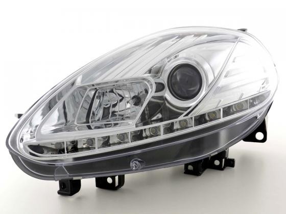 Koplampen Fiat Punto Evo Bj. 09- DRL look chroom