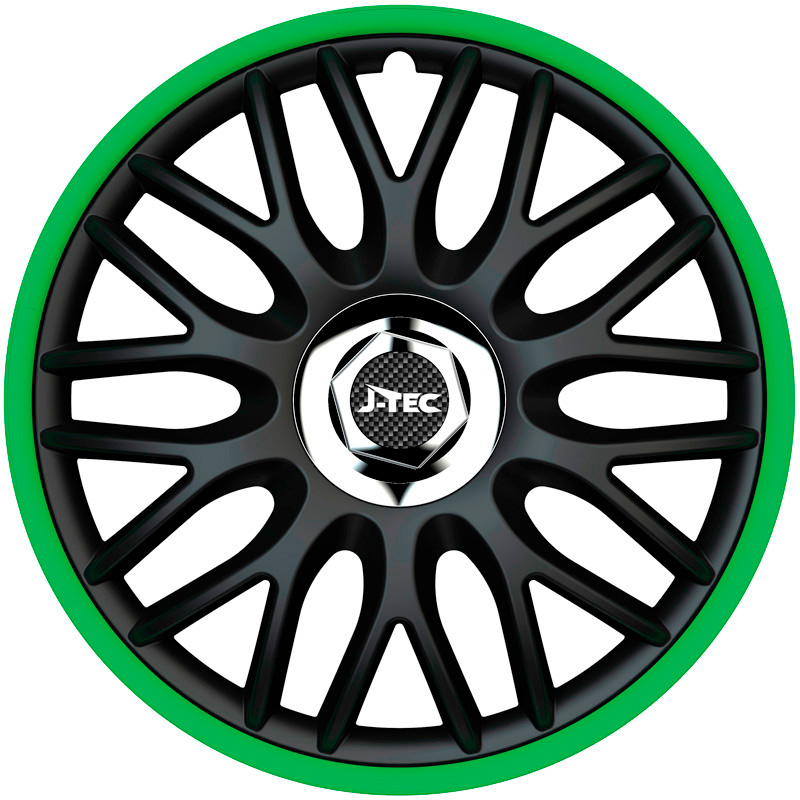 J-Tec 4-Delige Wieldoppenset Orden R 13-inch zwart/groen + chroom ring