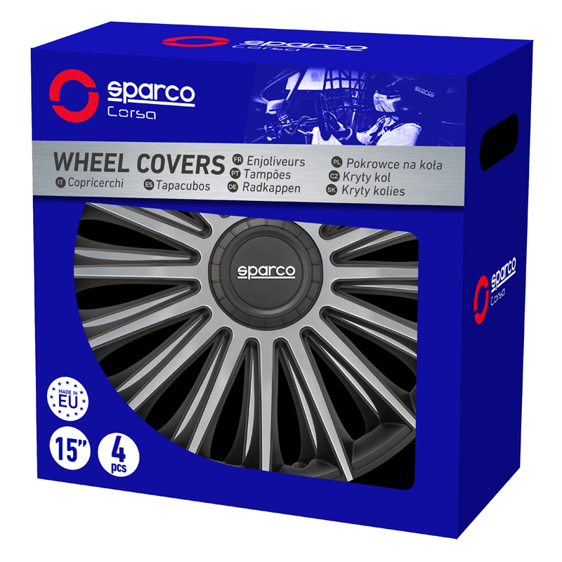 Sparco Wieldoppen Treviso - 15-inch - Zwart/Zilver - Set van 4 stuks