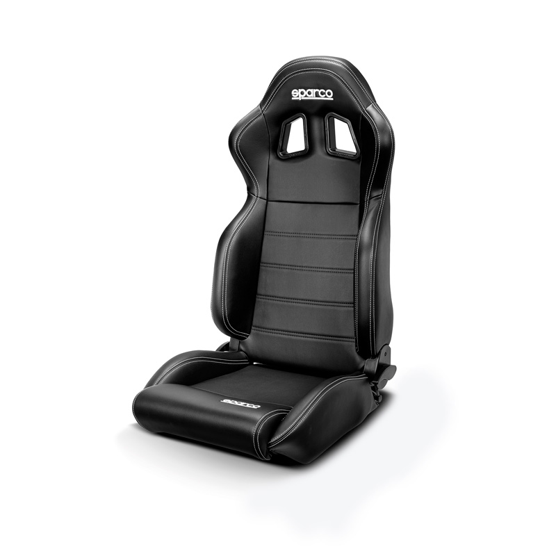 Sparco Sportstoel R100 MY22 - Zwart Skai + Witte Stiksels - Verstelbaar