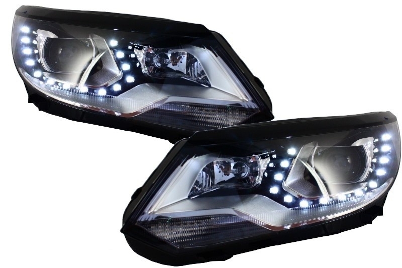 Koplampen VW Tiguan 11- Led DRL look Zwart