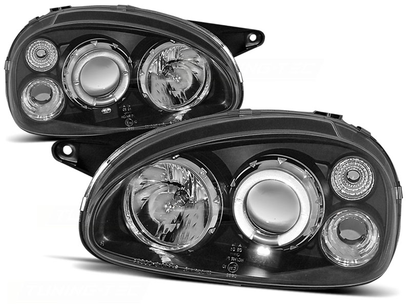 Koplampen Opel Corsa B 93-00  Angel Eyes zwart