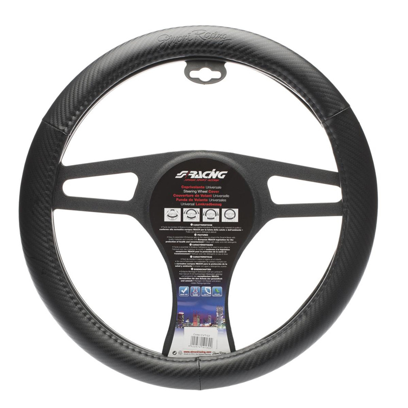 Simoni Racing Stuurwielhoes Inox - Zwart Eco-Leder/Carbon-look - 37-39cm