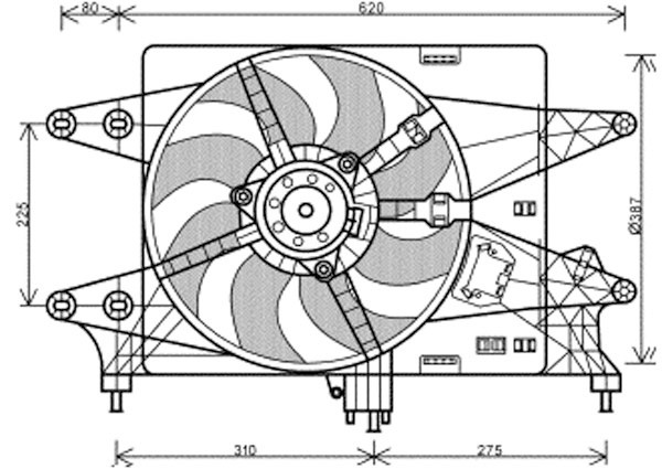 Radiator FAN COMPLEET DOBLO 02.10 1.4I-8V/1.6I-16V BIPw -A/C