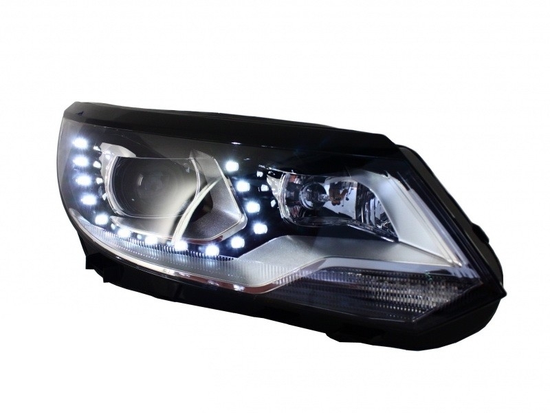 Koplampen VW Tiguan 11- Led DRL look Zwart