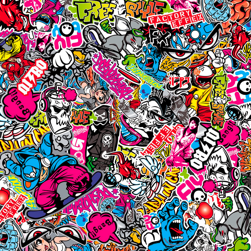 Stickerbomb Folie - Graffiti design 1 - Rol 60x200cm - zelfklevend