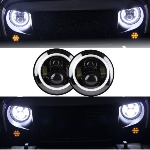 Koplampen VW Golf I / II / Kafer / Jeep Wrangler / Defender Full LED Zwart