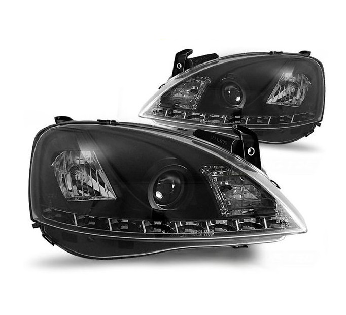 Koplampen Opel CORSA C 00-06 DRL zwart