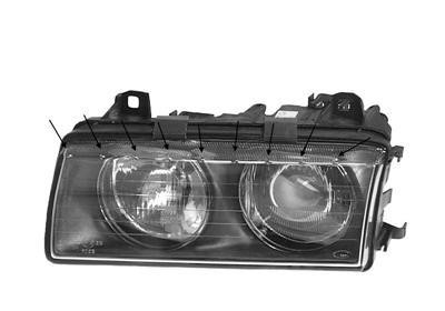 koplamp, Hella, H7+H7, rechts, 09/1994-BMW 3 serie E36, 1992-199