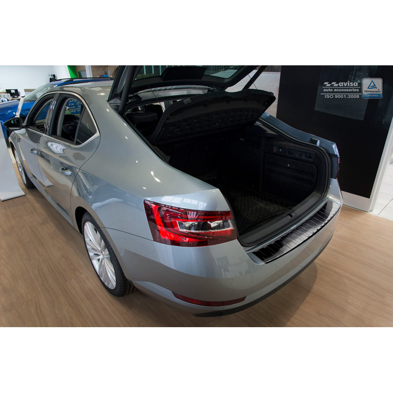 Zwart RVS Achterbumperprotector  Skoda Superb 3V Liftback 2015- 'Ribs'