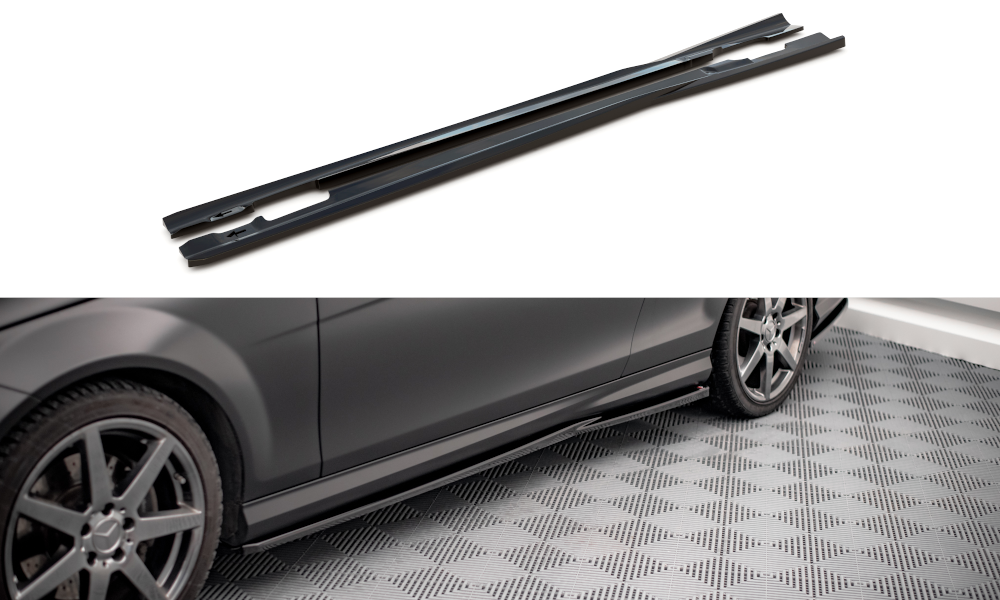 Zijskirts passend voor Mercedes C Klasse Coupe AMG Pakket W204 Maxton Glans Zwart