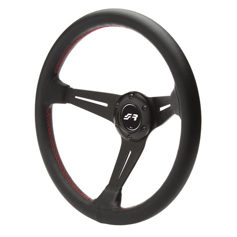 Simoni Racing Universeel Sportstuur Class - Zwart Leder + Rode Stiksels - Diameter 350mm