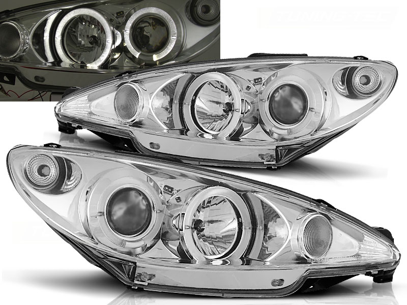 Koplampen Peugeot 206 98-02 Angel Eyes chroom