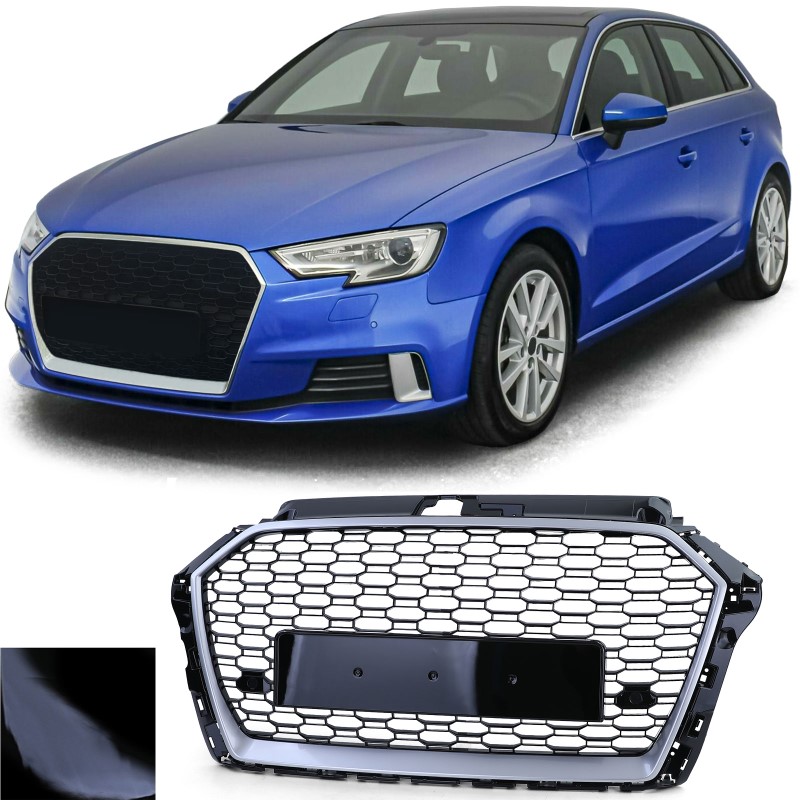 Grill Audi A3 8V RS3 look 17-20 Zwart/Zilver