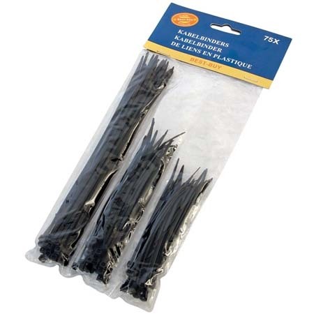 Tie-raps 3 maten zwart 75st