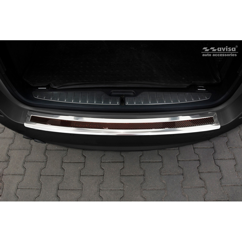 RVS Achterbumperprotector 'Deluxe'  BMW 5-Serie F11 Touring 2010-2016 Chroom/Rood-Zwart Carbon