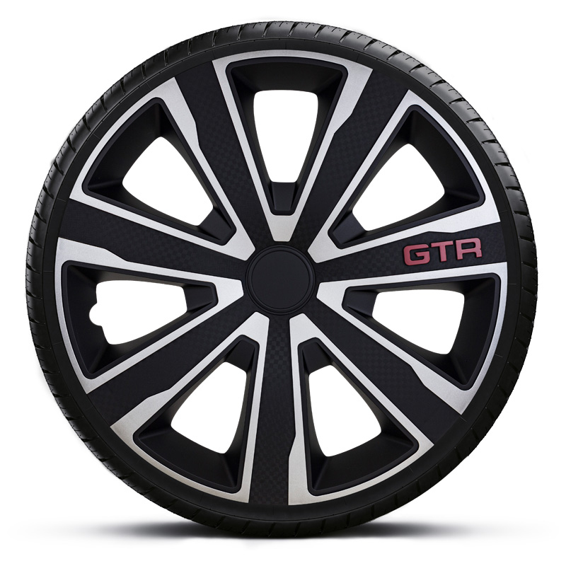 4-Delige J-Tec Wieldoppenset GTR Carbon 14-inch zilver/zwart