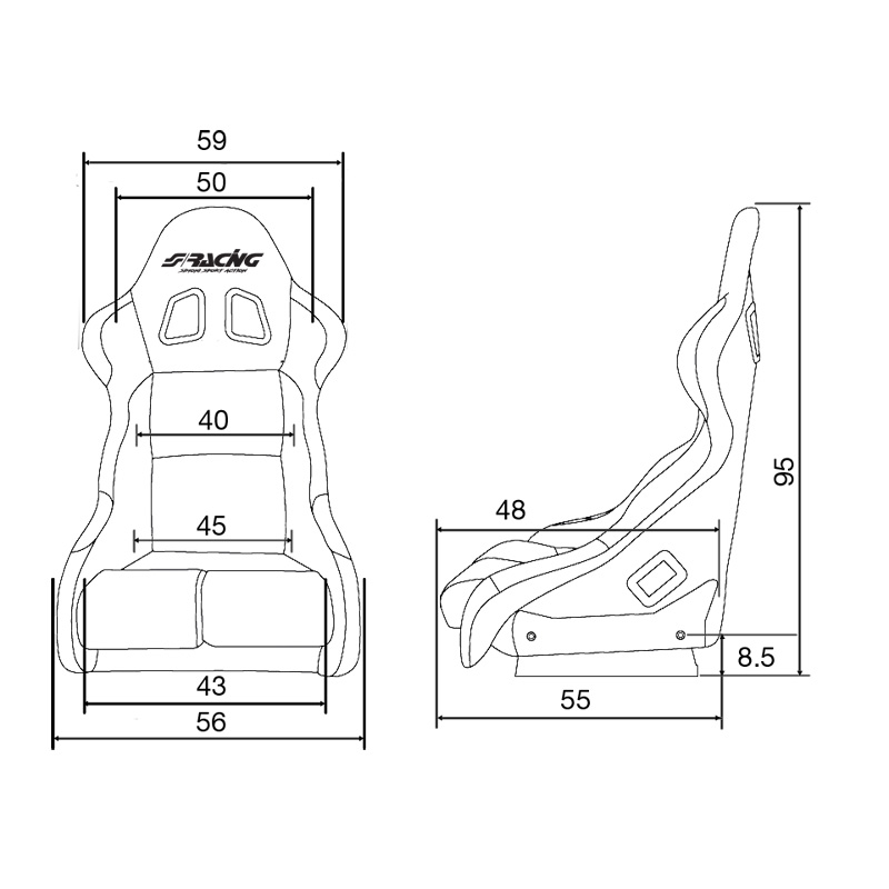 Simoni Racing Sportstoel Lewis - Zwart + GVK Rugleuning - Vaste Rugleuning - incl. Sledes