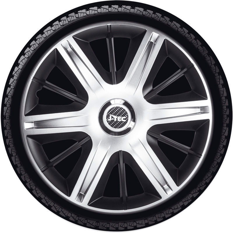 4-Delige J-Tec Wieldoppenset Maximus 16-inch zilver/zwart + chroom ring