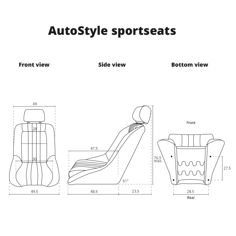 Sportstoel 'Classic' - Zwart - Vaste rugleuning + Hoofdsteun - incl. sledes