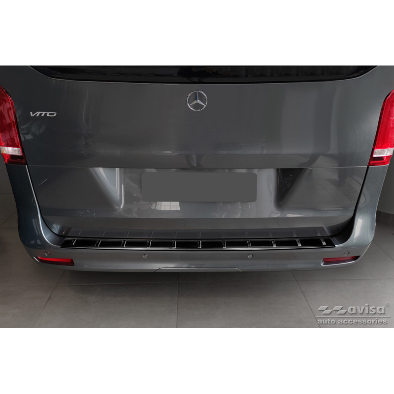 Zwart RVS Achterbumperprotector  Mercedes Vito / V-Klasse 2014-2019 & Facelift 2019- (achterklep) 'STRONG EDITION'