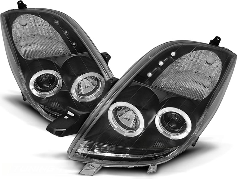 Koplampen Toyota Yaris angel eyes helder zwart 06-09
