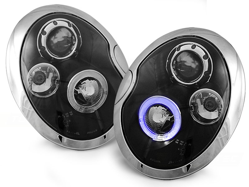 Set Koplampen  BMW New Mini R50-R53 2001-2006 - Zwart - incl. Angel-Eyes
