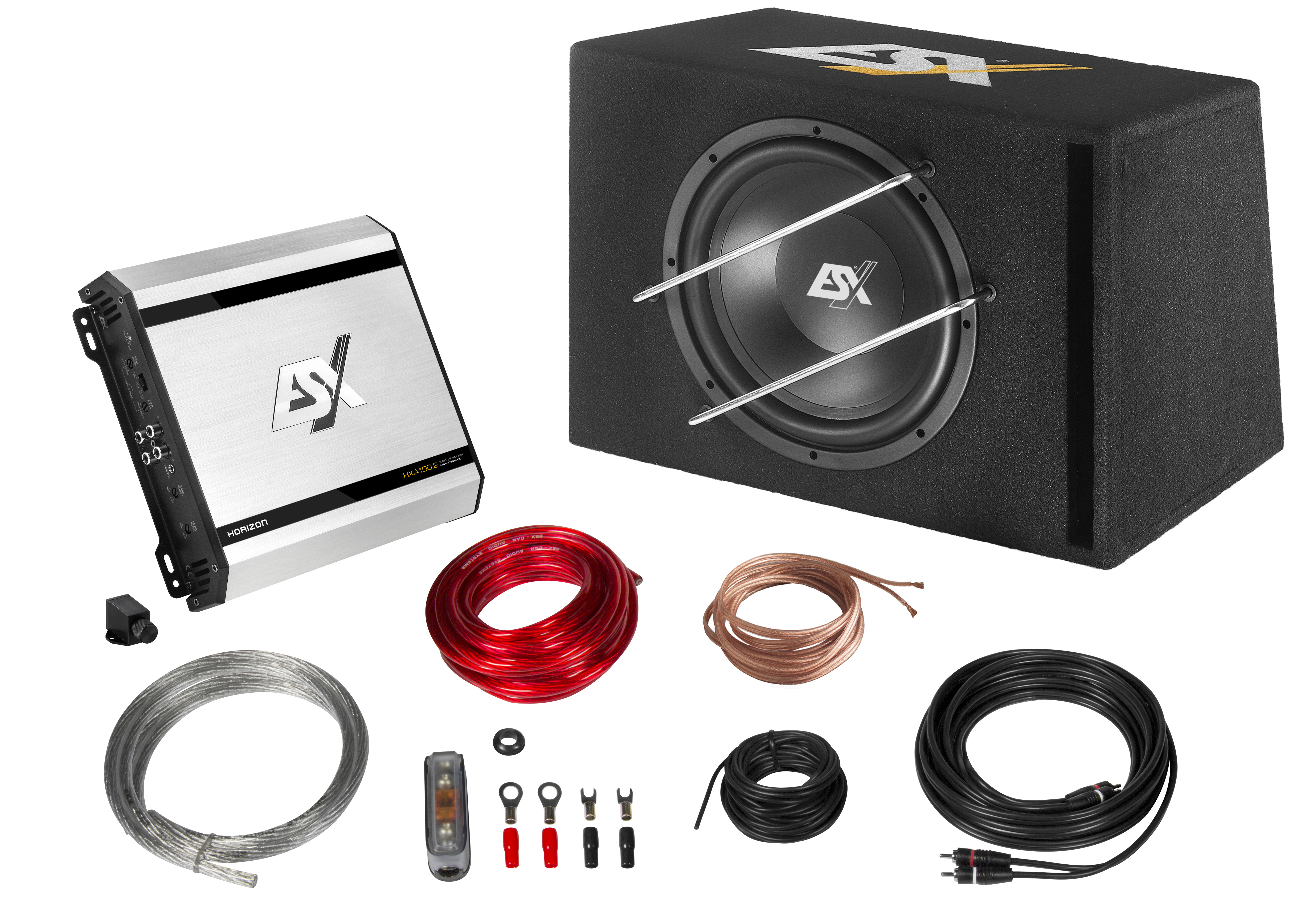 ESX Horizon Bass Pack HXP200 Subwoofer + Versterker  + Kabelskit