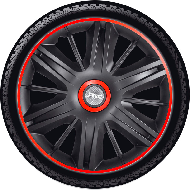 4-Delige J-Tec Wieldoppenset Maximus 14-inch zwart/rood