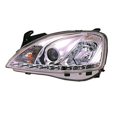 Koplampen Opel Corsa C DRL look Devil Eyes chroom