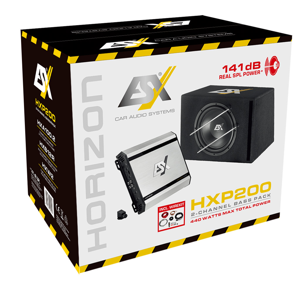 ESX Horizon Bass Pack HXP200 Subwoofer + Versterker  + Kabelskit