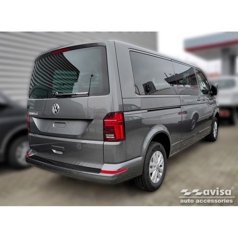 Zwart RVS Achterbumperprotector  Volkswagen Caravelle T6 2015- & FL 2019- (met achterklep) 'Ribs'