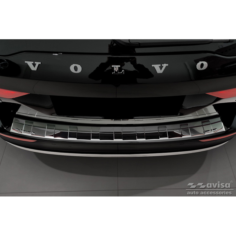 Zwart Chroom RVS Achterbumperprotector  Volvo V60 II / V60 II Cross Country 2018- & V60 II Plug- In Hybrid / R-Design 2019- 'Ribs'