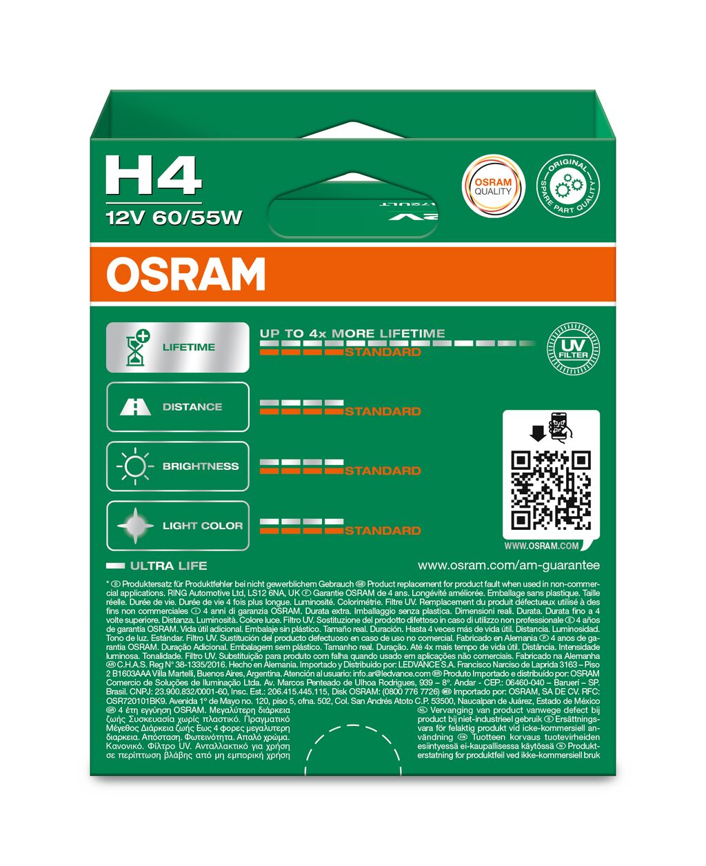 Osram UltraLife Gloeilamp H4 60/55w 64193ULT-2HB 2pcs