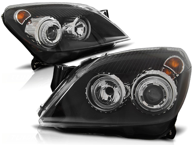 Koplampen Opel Astra H 04-09 Angel eyes zwart
