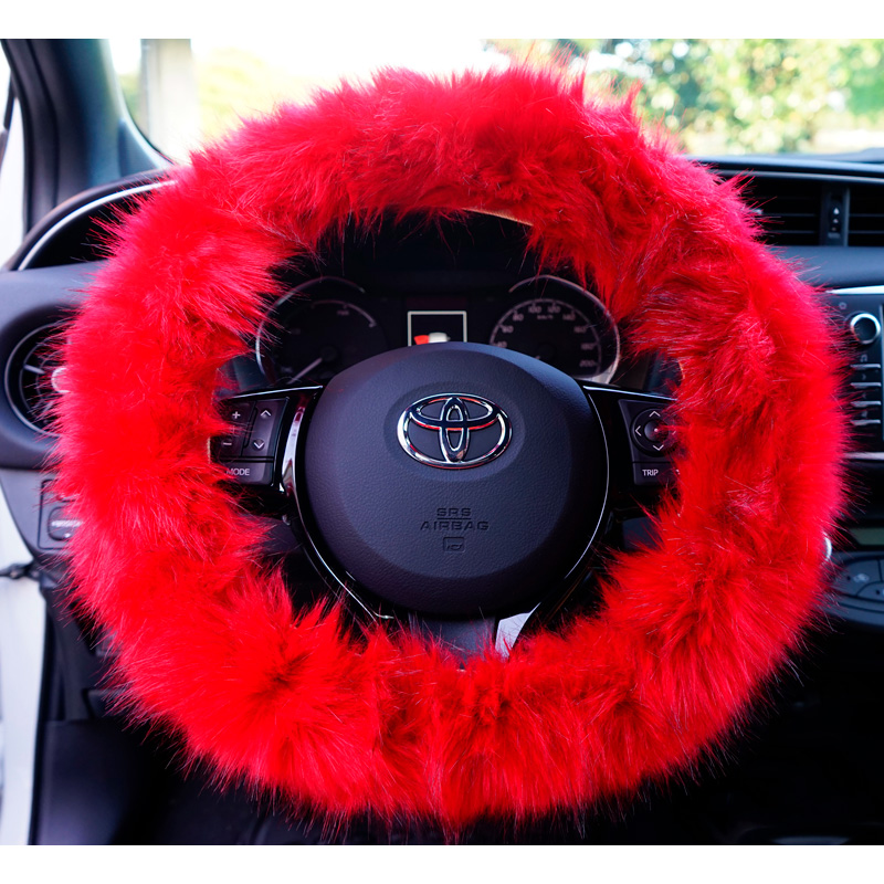 Simoni Racing Stuurwielhoes Fluffy Fur - Rood - 37-39cm