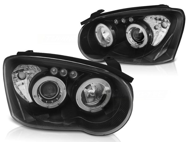 Set Koplampen  Subaru Impreza 2003-2005 - Zwart - incl. Angel-Eyes
