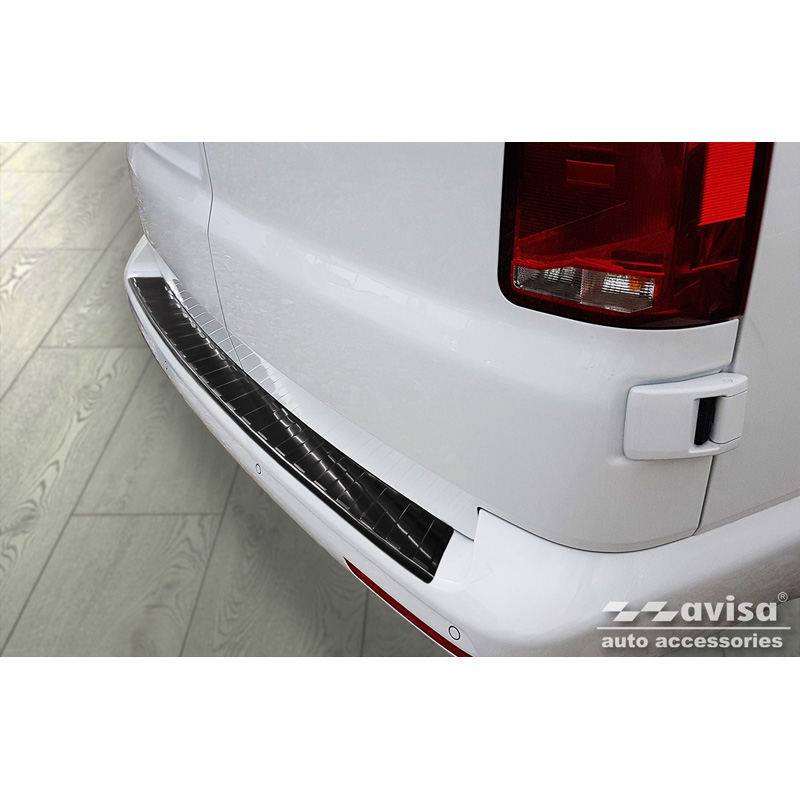 Zwart RVS Achterbumperprotector  VW Transporter T5 2003-2015 (alle) & T6 2015- / FL 2019- (met achterdeuren) 'XL' 'Ribs'