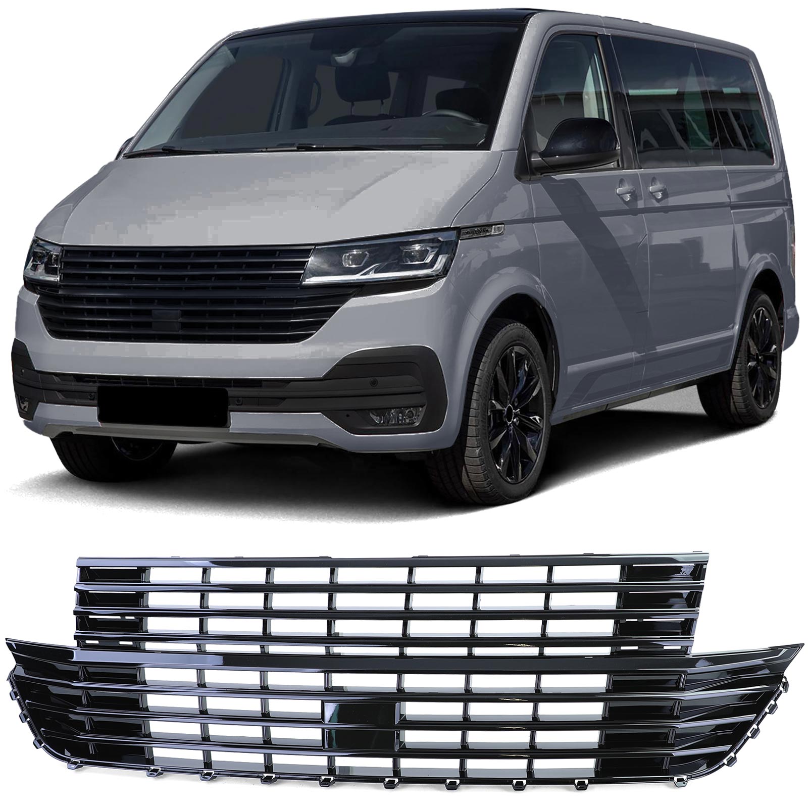 Grill VW T6.1 Bus Multivan Facelift 19-23 Glans Zwart