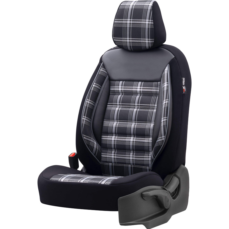 Universele Stoffen Stoelhoezenset 'Sports' Zwart/Grijs - 11-delig - geschikt voor Side-Airbags