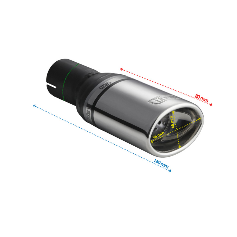 Ulter Sport Uitlaatsierstuk - Ovaal 95x65mm - Lengte 80mm - Montage ->50mm - RVS