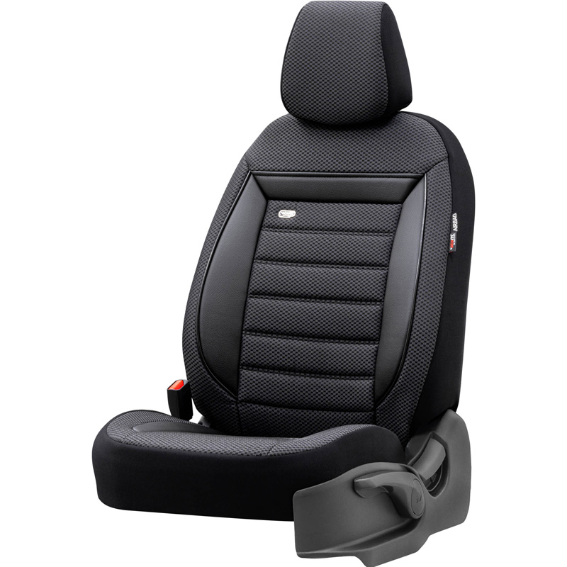 Universele Stoffen Stoelhoezenset 'Prestige' Zwart/Antraciet Geblokt - 11-delig - geschikt voor Side-Airbags