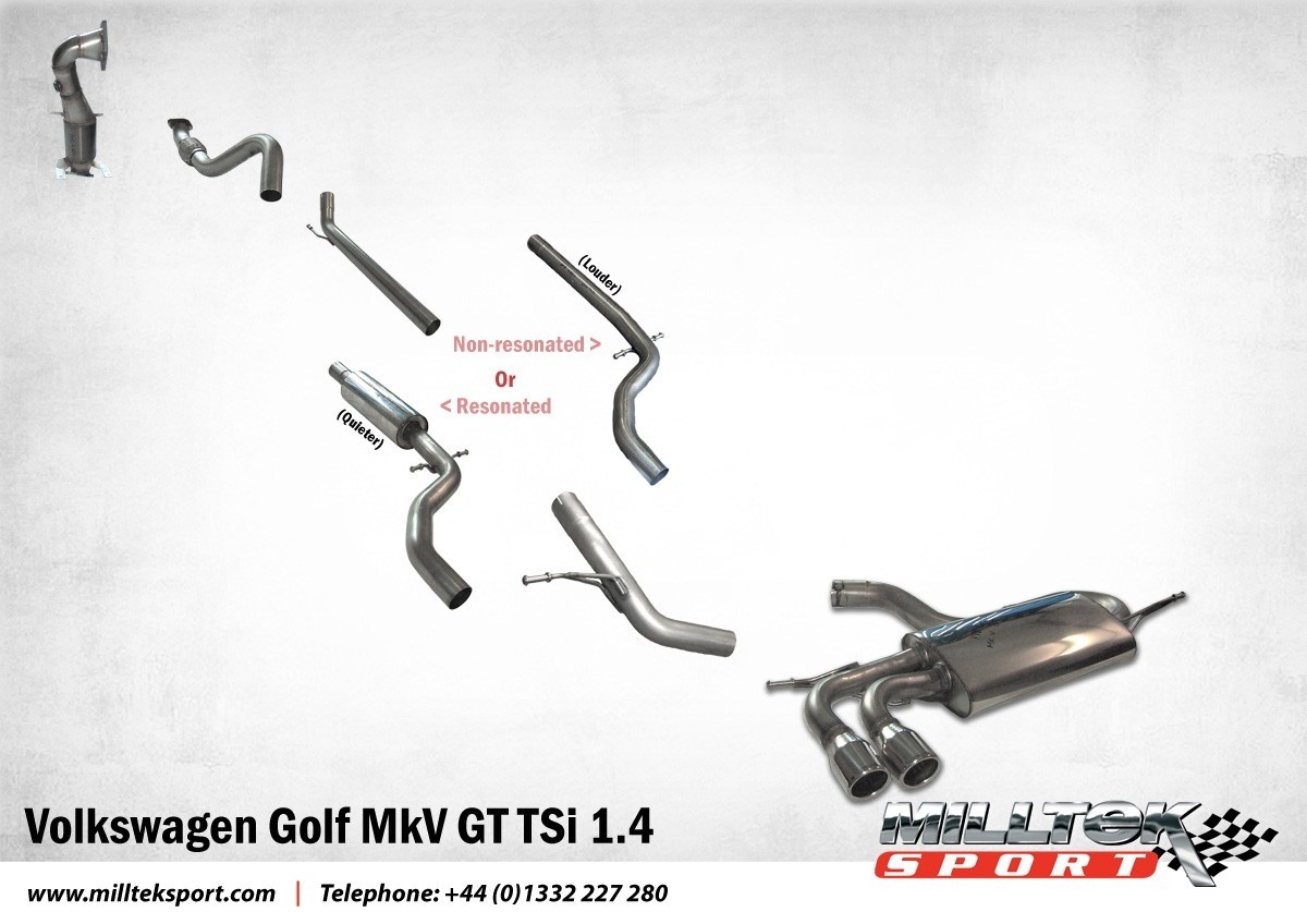 Milltek VW Golf V GT 1.4 TSI turbo-back systeem met hi-flow spor