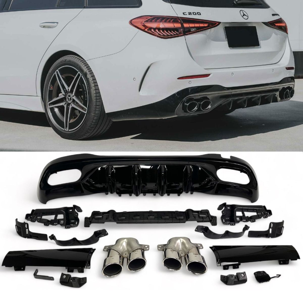 Diffuser Mercedes C Klasse W206 S206 C43 AMG Look Chroom