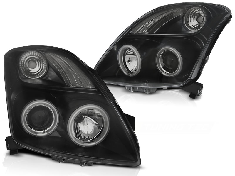 Koplampen Suzuki Swift 05-10 CCFL Angel Eyes Zwart