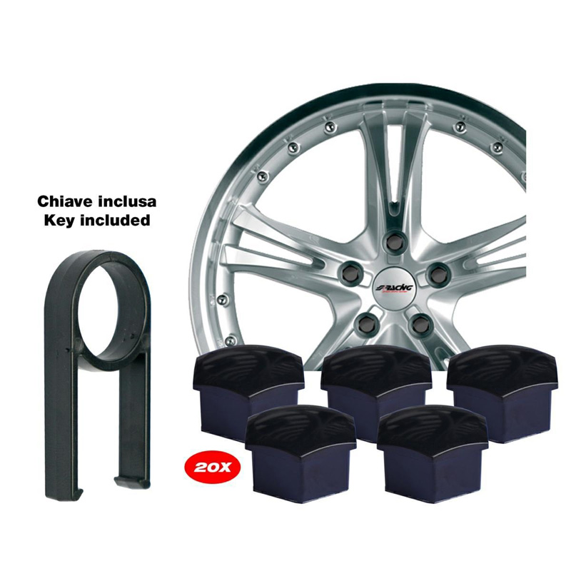 Simoni Racing Wielmoerkapjes - 17mm - Zwart - Set van 20+1 stuks