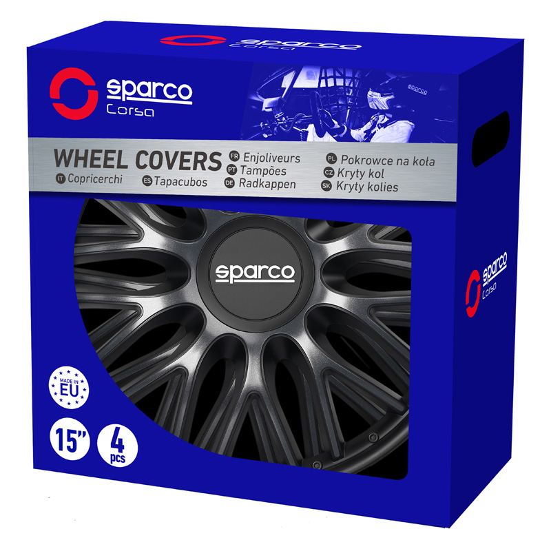Sparco Wieldoppen Roma - 13-inch - Grijs/Zwart - Set van 4 stuks