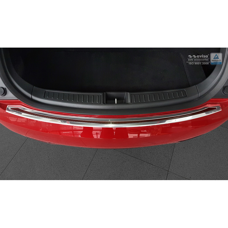 RVS Achterbumperprotector 'Deluxe'  Tesla Model S 2012-2016 & Facelift 2016- Chroom/Rood-Zwart Carbon